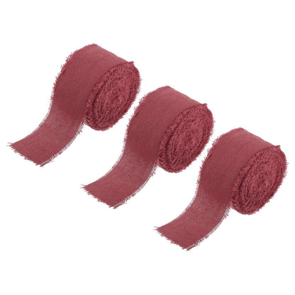 PATIKIL 1 Inch Cotton Ribbon, 3 Roll Total 21 Yard Cotton Frayed Fringe Ribbon for Gift Wrapping Flower Bouquet Wedding Invitations DIY Crafts Decor, Burgundy