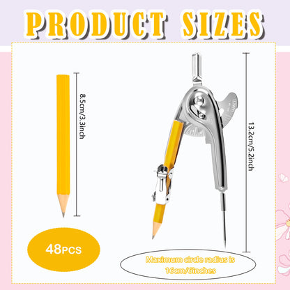 48 Pack Metal Compass for Geometry with Pencil Compass Drawing Tool Set for Students Math Compass for School Classroom Supplies Drafting Drawing