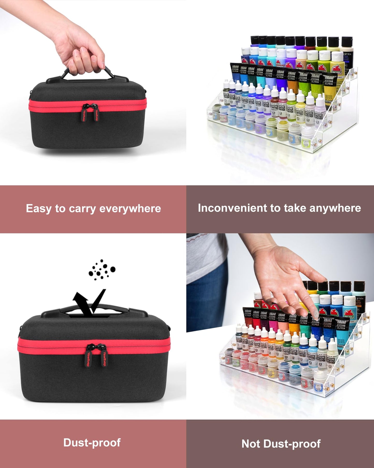 Acrylic Paint Storage Case for Bottles(2 fl oz), Craft Paint Storage Bottle Organizer, Art Supply Hard Box Organizer with Pocket for Brushes, Palette Board (Small - 24 Bottles 2 fl oz Acrylic Paint)