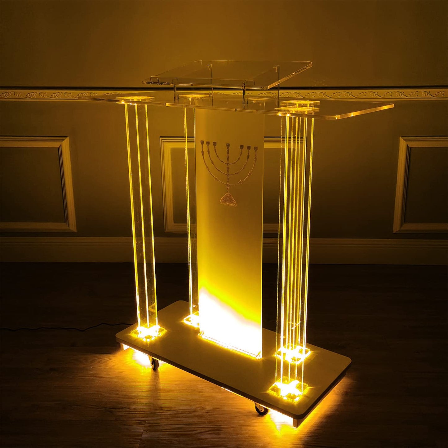 LaseVe Podium Podium Acrylic Lectern Pulpit Large Rolling Luminous Lecture Stage Welcome Stage Reception Host Podium Conference Stage with Casters Luxury Reading Table,#1