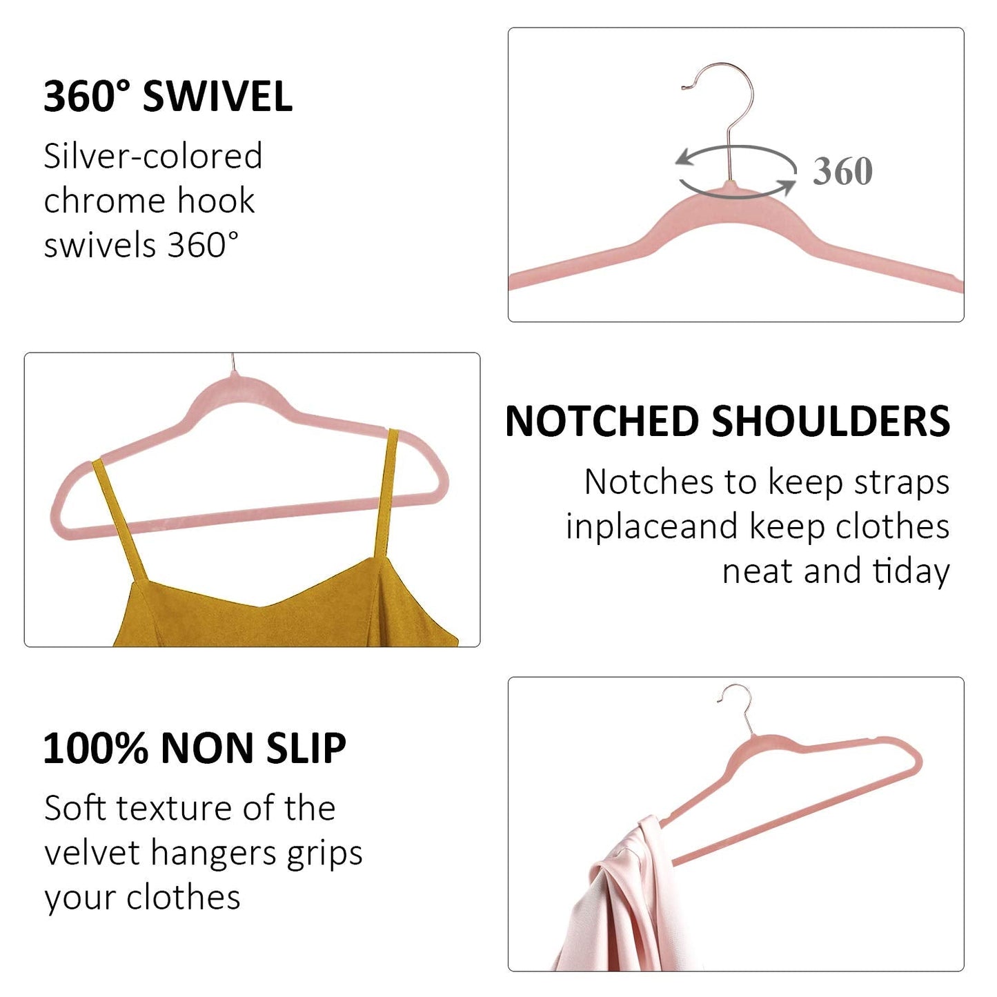 VECELO Premium Velvet Clothes Hangers Suit Heavy Duty (100 Pack)-Non Slip & Space-Saving with 12 Finger Clips & 2Tie Rack Excellent for Men and Women,Pink