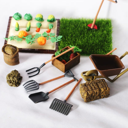 NUOBESTY Mini Shovel Rake Farm Model Kit Vegetable Figurines Mini Garden Tools Dollhouse Decorations Miniature Field Scene Landscape Outdoor Small Ornament Resin 1 Set