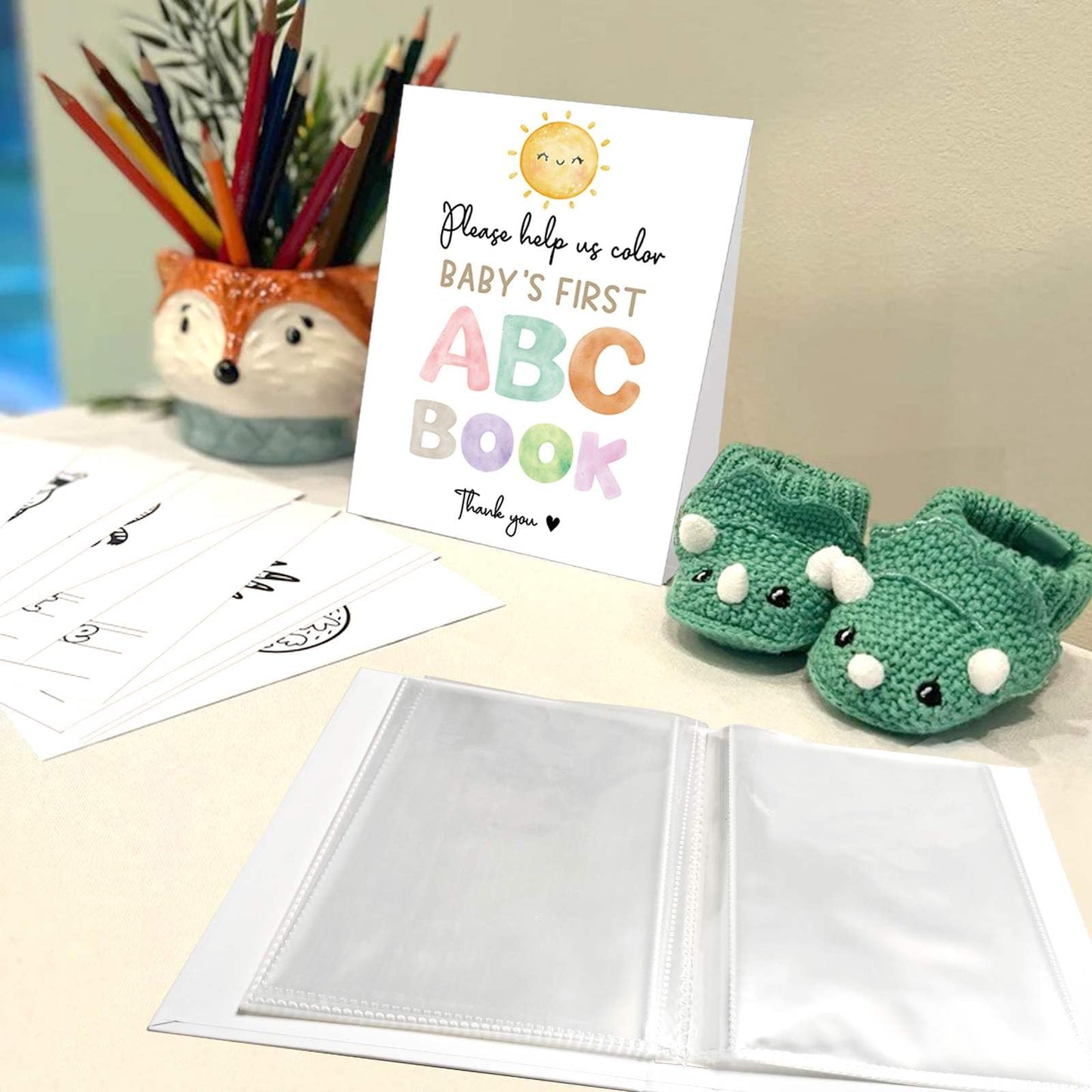 Baby's First ABC Book Baby Shower Activity, Boho Sun Baby Shower Guest Book Alternative with Alphabet Coloring Pages, Educational Keepsake & Activities, Sunshine Baby Shower Games Craft Kit