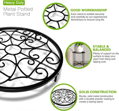 Aonagi 15" 2 Pack 11" 100lbs, Tall Metal Plant Stand, Wide Round Plant Stand for Flower Pots Up to Rustproof Iron Plant