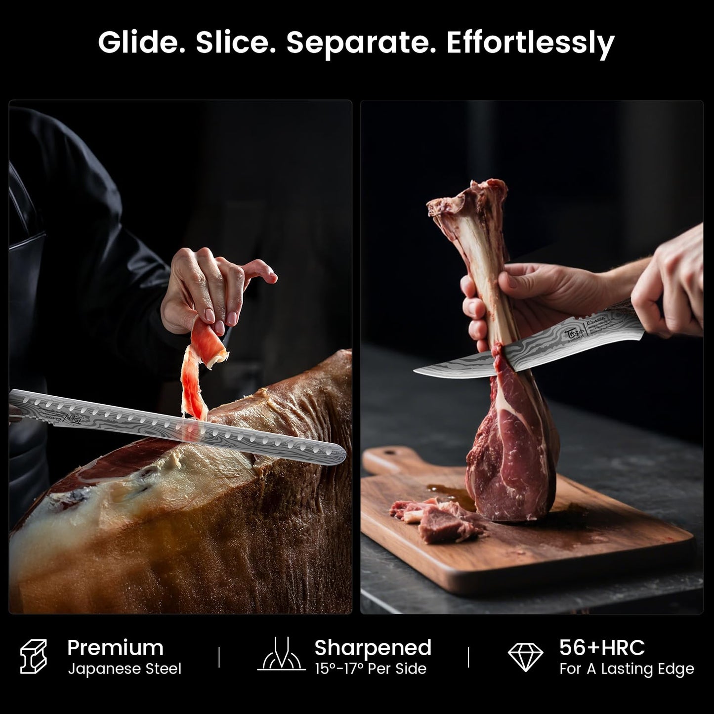 SYOKAMI Brisket Slicing Knife Set, Carving and Boning Knife for Meat & Turkey Cutting, Japanese Style High Carbon Steel Kitchen Knives Set For Home & BBQ, Wood Ergonomic Full Tang Handle, Ideal for Gift