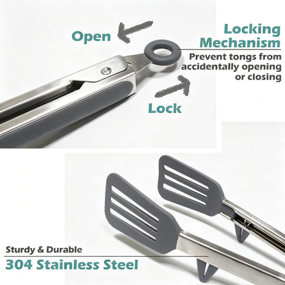 Tongs for Cooking, 12" Kitchen Tongs with Silicone Tips, Food Grade Serving Tongs Set of 3, Grey
