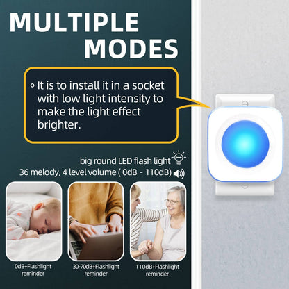 Wireless Doorbell 1200 feet Waterproof Door Bell with Flash LED Light 36 Melodies 4 Volume Levels (2 Receivers& 1 Touch Button, White JSIEEM)