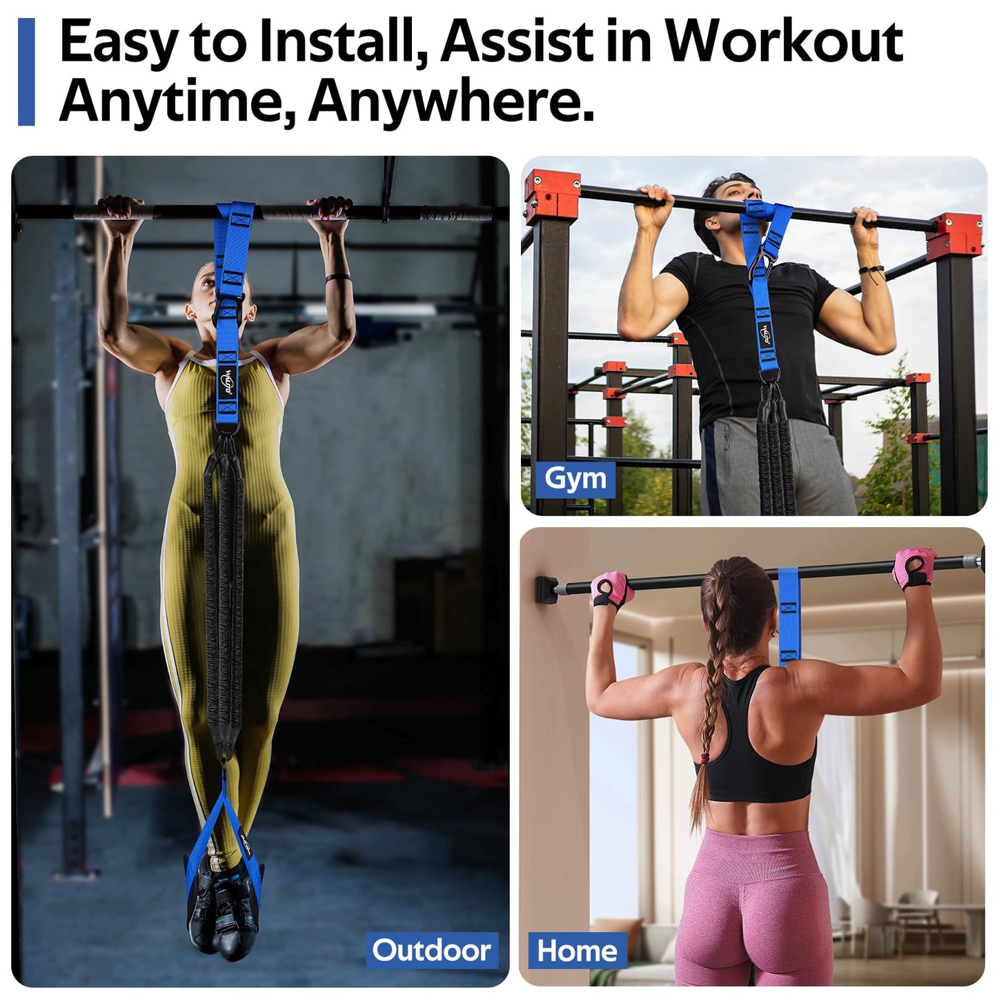 Pull Up Assistance Bands, Heavy Duty Resistance Bands for Pull Up Bar, Pull Up Assist Band with Feet Rest, Pull Up Assist Band Strength Training Workout Equipment, Height Adjustable