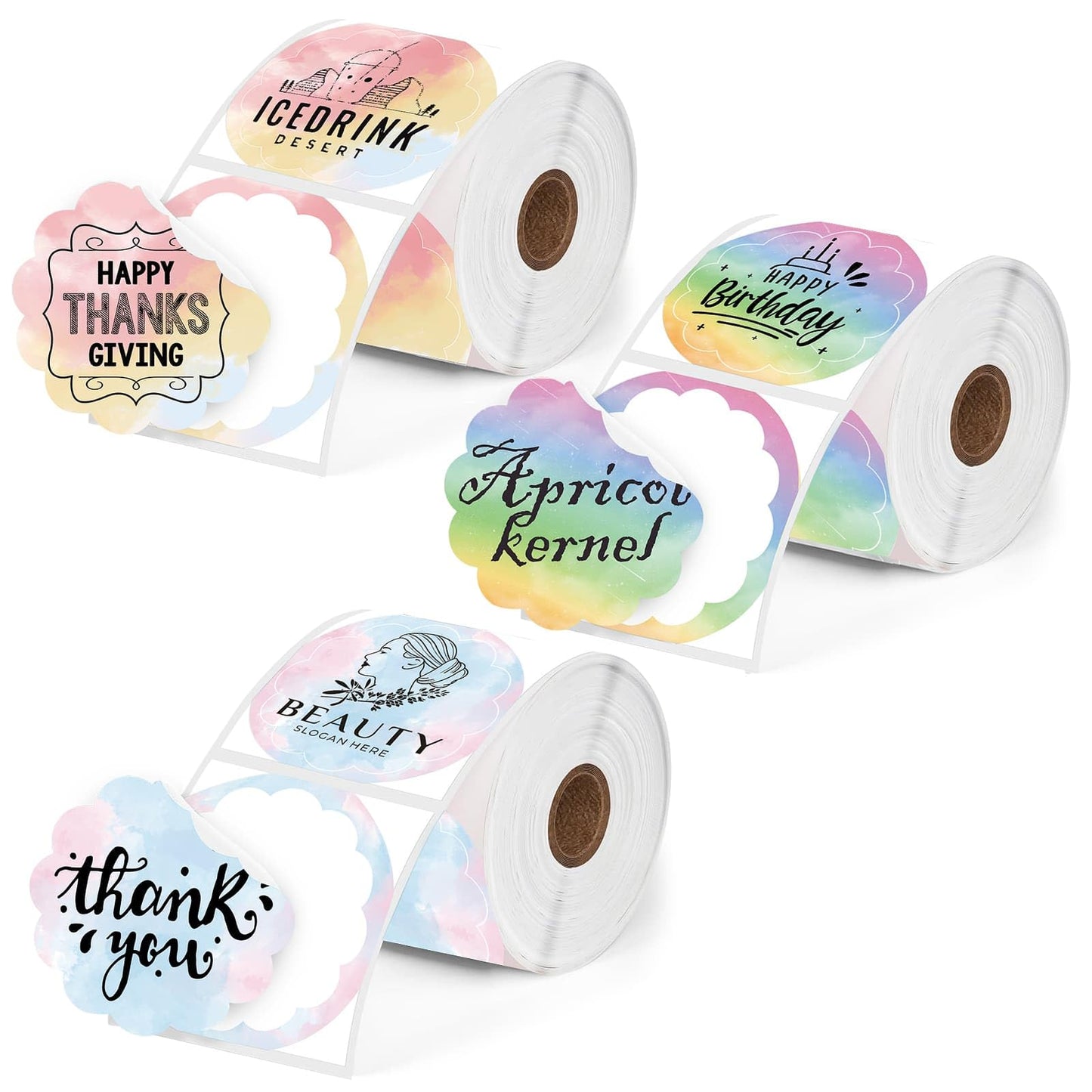 3 Rolls Thermal Labels Custom Sticker for Phomemo M110 M220 M221 M120 M200 Label Maker Printer 50x50MM Gradient Colorful Flower Edge Waterproof Address Label Paper for DIY,Design,Price,Name