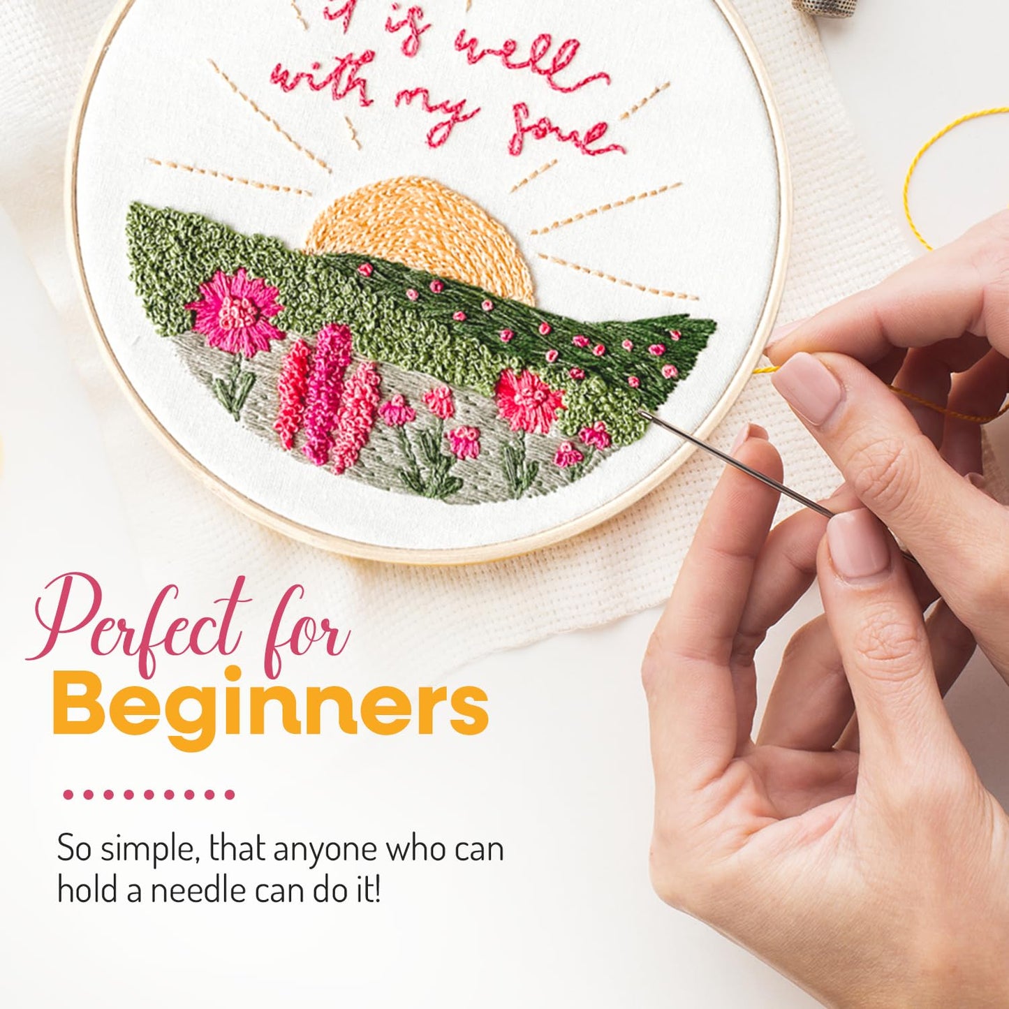 Elly & Grace Christian Embroidery Kit with Embroidery Hoop, Easy Embroidery Kit for Beginners and Adults, Full Embroidery Hoop Kit with Needles and Thread Included (It is Well)