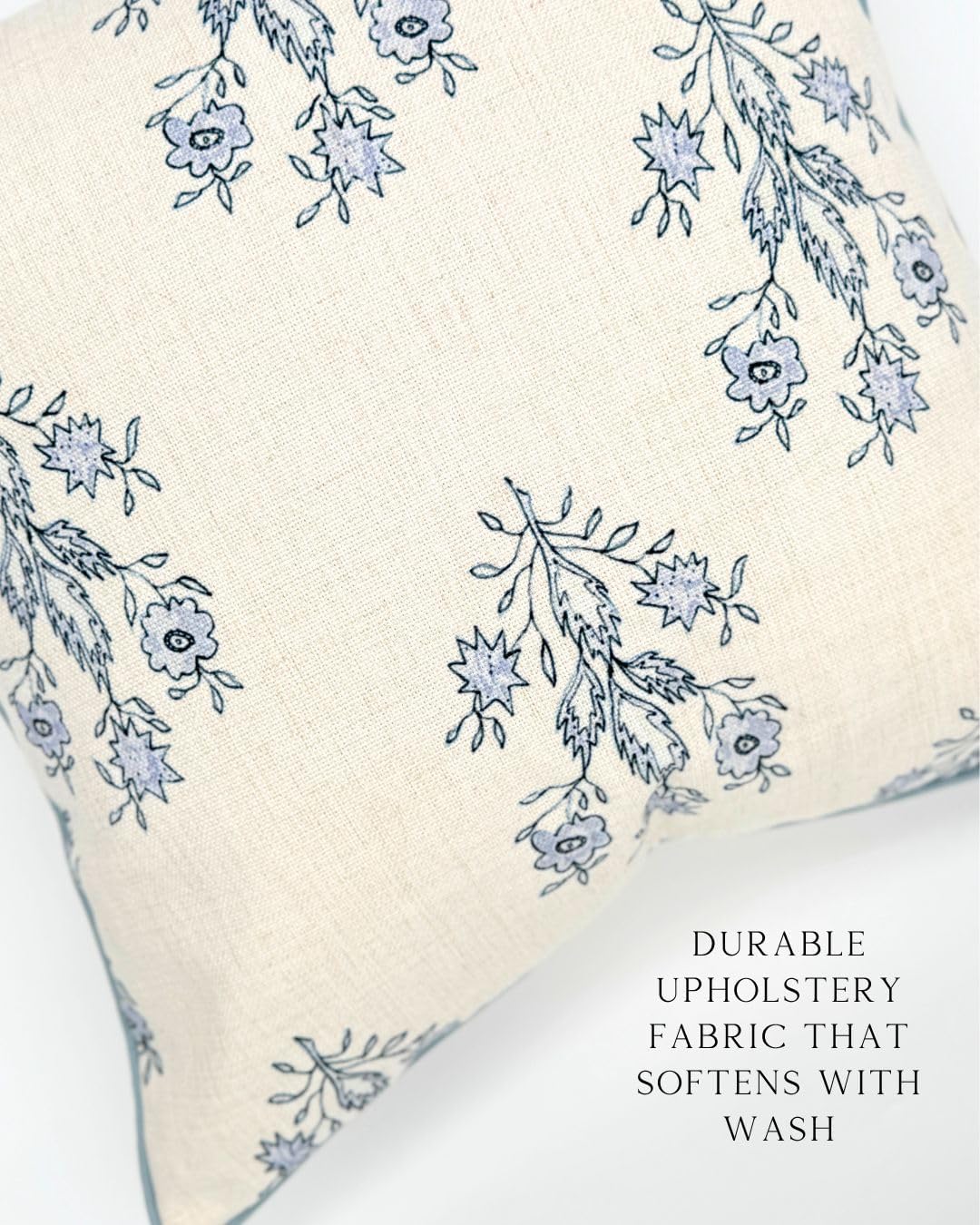 19" 19" Jillien Harbor The Mary Blue and White Decorative Throw Pillow Cover Floral Block Print Pillow Cover