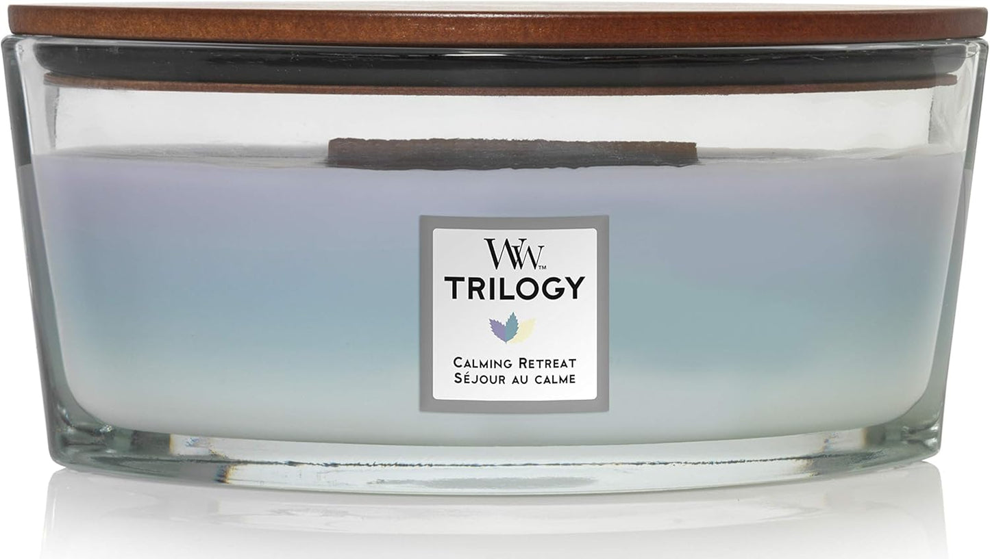 WoodWick Ellipse Trilogy Scented Candle - Calming Retreat with Crackling Wick, Burn Time Up to 50 Hours