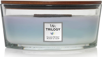WoodWick Ellipse Trilogy Scented Candle - Calming Retreat with Crackling Wick, Burn Time Up to 50 Hours