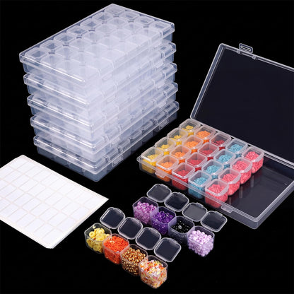 SGHUO 168 Slots 6pcs 28 Grids Diamond Painting Boxes Plastic Organizer, Bead Organizer