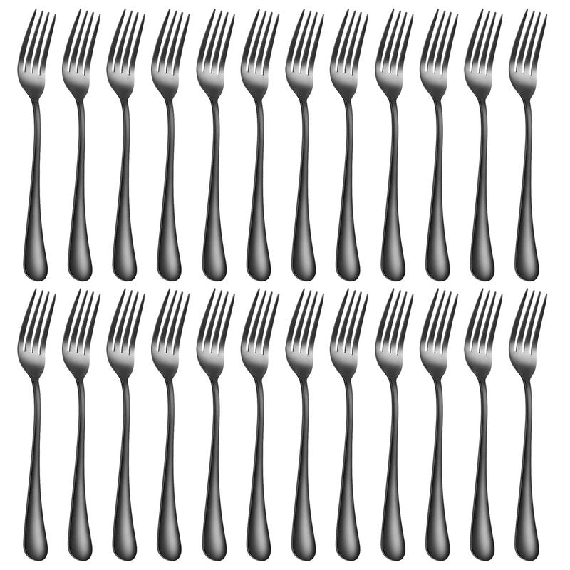 Black forks Food-Grade stainless steel dinner forks 24pcs Dishwasher Safe kitchen forks metal 8inch silverware (8inch dinner forks set (24 Piece))
