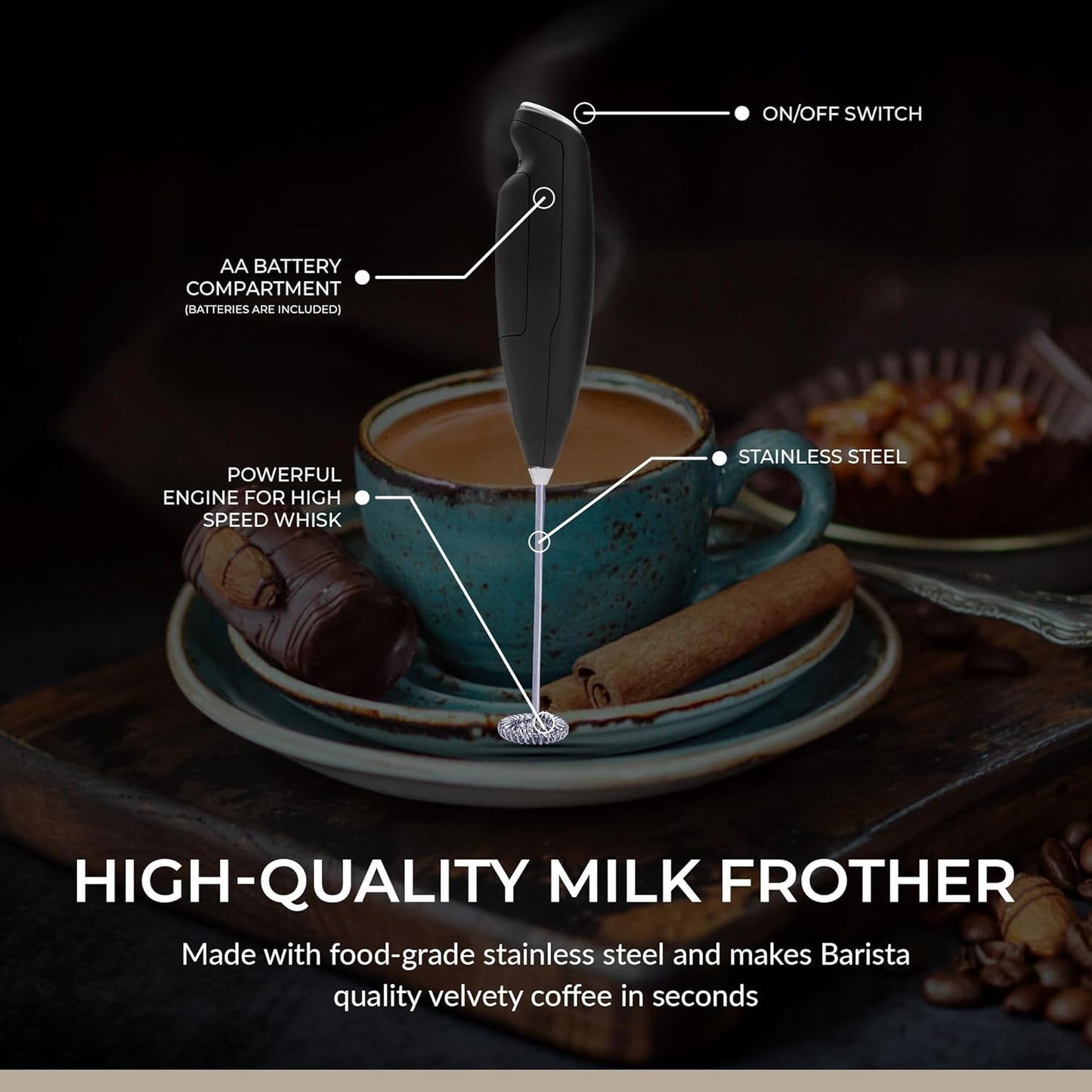 ChefWave Handheld Milk Frother (Black)