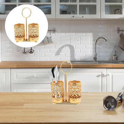 Hemoton Golden Utensils Holder, Rotating Metal Silverware Organizer, Cutlery Holder for Countertop and Buffet