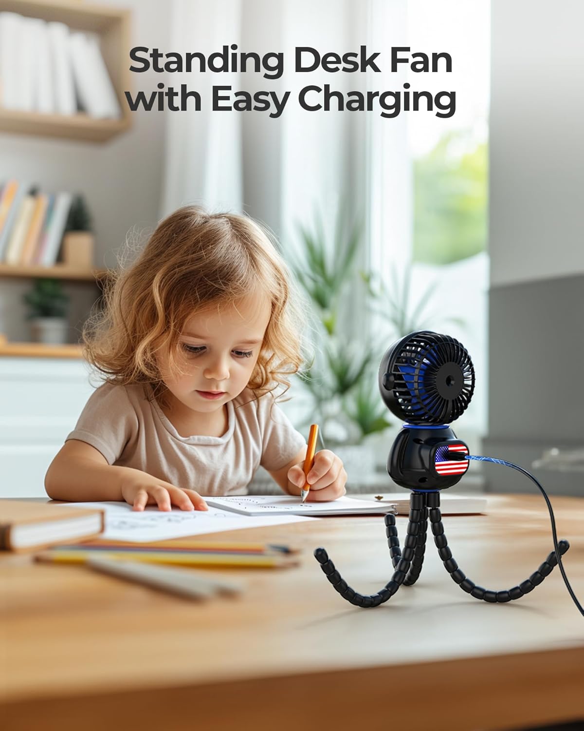Koonie Astronaut Portable Stroller Fan, Baby-Safe Clip-on with Detachable Flexible Tripod, Rechargeable Battery