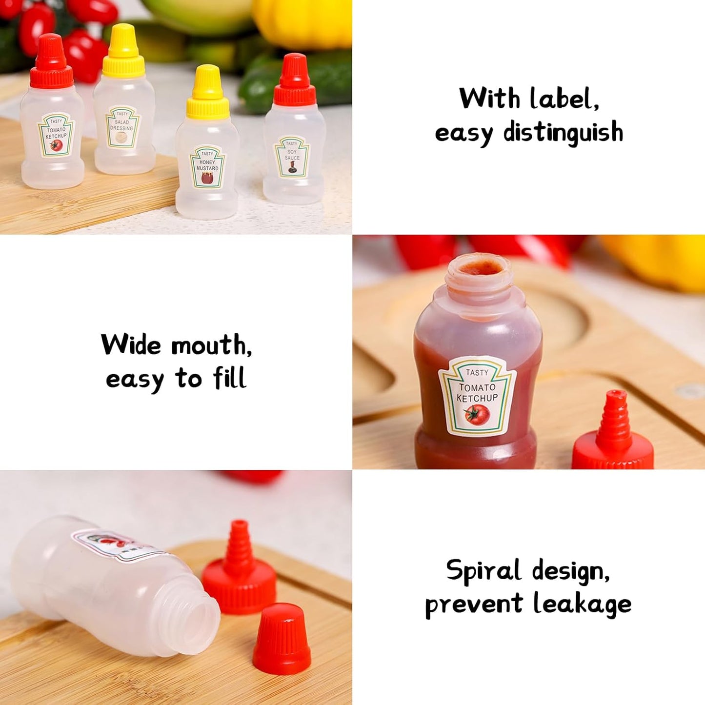 16 25ml PCS Mini Ketchup Bottles, Condiment Squeeze Bottle, Plastic Containers for Sauces, Portable Small Squeeze