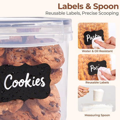 ComSaf Airtight Food Storage Containers with Lids, 11 Pcs Canisters Sets for the Kitchen, Plastic Pantry Organizers and Storage for Cereal, Flour, Sugar,Kitchen Storage Containers Include Labels