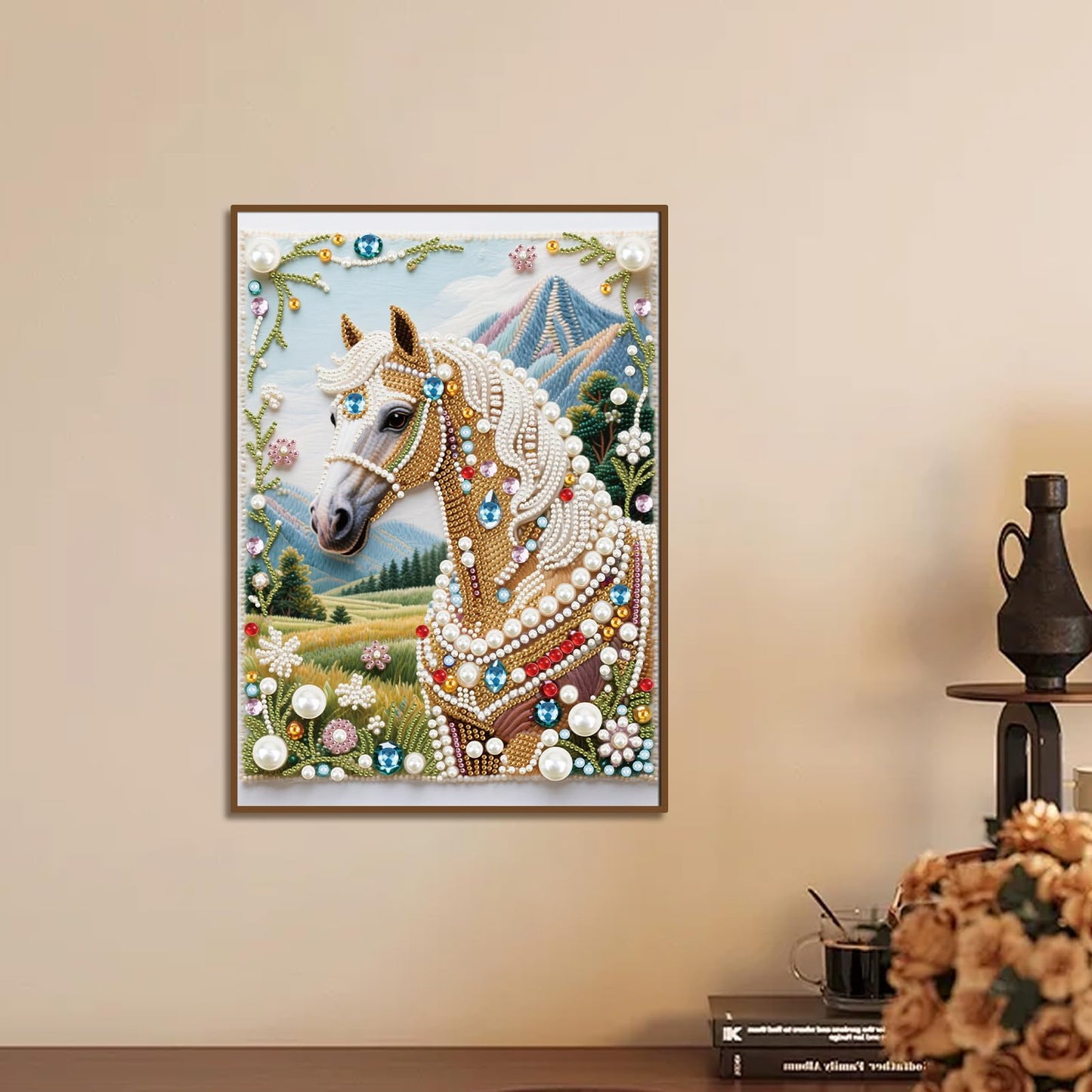 WSLWXSHM Pearl Diamond Painting Kits for Adults Horse, 5D Special Shape Diamond Art Kits for Beginners, Crystal Rhinestones Diamond Painting for Home Wall Decoration Gift 12×16inch/30×40cm Animal