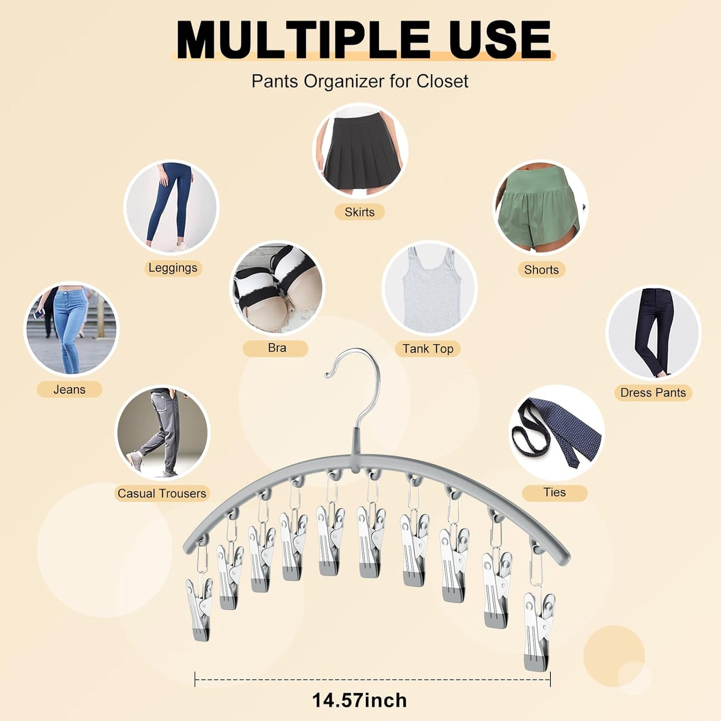 Volnamal Legging Organizer - Metal Yoga Pants Hanger with Rubber Coating | 2-Pack Holds 20 Leggings - Grey