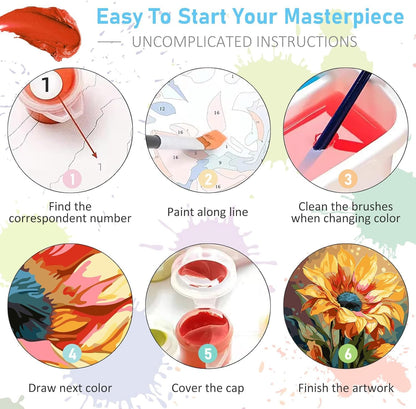 WUDWL 4 Pack Paint by Numbers Kit for Adults Kids, Adults Paint by Numbers Kits, Flowers and Plants DIY Acrylic Oil Painting Number Kits for Home Wall Decor Gifts 12x16 Inch