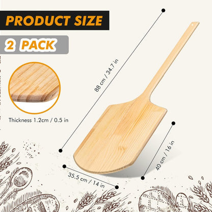 Bokon 2 Pack Wooden Pizza Peel, 16 x 14 Inch Large Pizza Paddle Set with 4 Inch Wooden Handle for Oven, Stone, Pan or Grill, Spatula for Baking Bread and Cake - Indoor & Outdoor