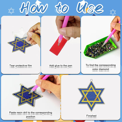 Cinrobiye 24 Pcs Hanukkah Diamond Painting Keychains Kits Chanukkah 5D DIY Art Pendants Double Sided Hanging Ornaments Rhinestone Mosaic Making Set for Hanukkah DIY Party Favors Decor Supplies