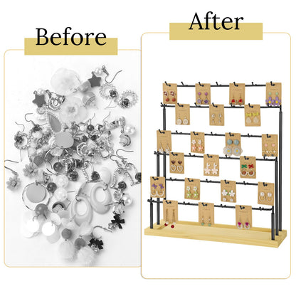Jewelry Display for Vendors,6 Tiers 42 Hooks Earring Rack Display Holder Stand, Earring Organizer Holder for Necklaces Rings Bracelets Keychains,Jewelry Display for Selling with Earrings Cards-Black