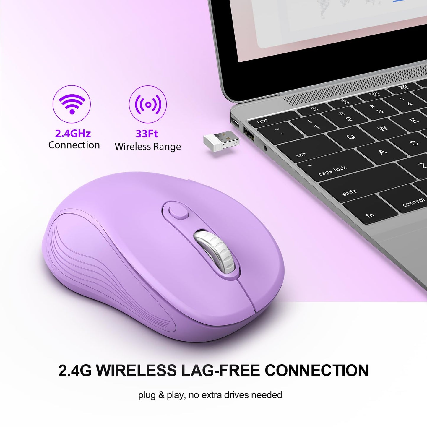 WisFox 2.4G Wireless Mouse for Laptop, Ergonomic Computer Mouse with USB Receiver and 3 Adjustable Levels, 6 Button Wireless Mice for Windows Mac PC Notebook (Grey)