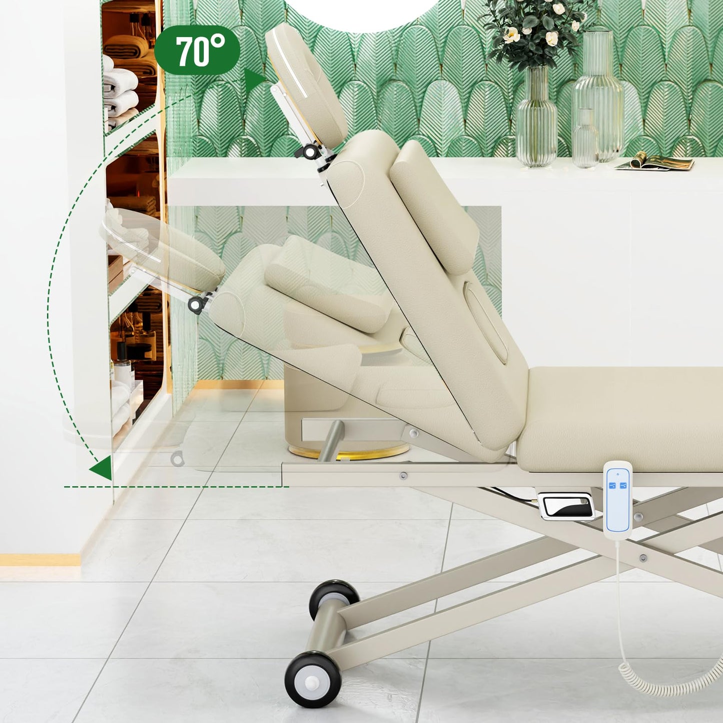 pouseayar Heavy Duty Electric Massage Table, Electric Lift Motor and Manual Backrest Adjustable for Treatment/Medical Spa/Facial Bed/Beauty Bed and More - 31.2 Wide x 75 Long - Beige Gray