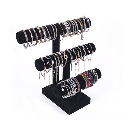ByKen Jewelry T Bar Bracelet Display Stand,Bracelet Organizer Holder,Jewelry Display Stand, Necklace Bangle Scrunchie Watch Organizer (Black, 3 tier)