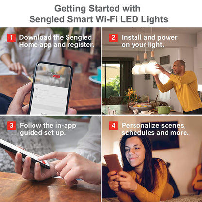 Sengled WiFi Color Changing Light Bulb, Alexa Smart Light Bulbs that Compatible with Alexa & Google Assistant, A19 RGB No Hub Required, 75 W Equivalent 800LM CRI>90, Set of 4