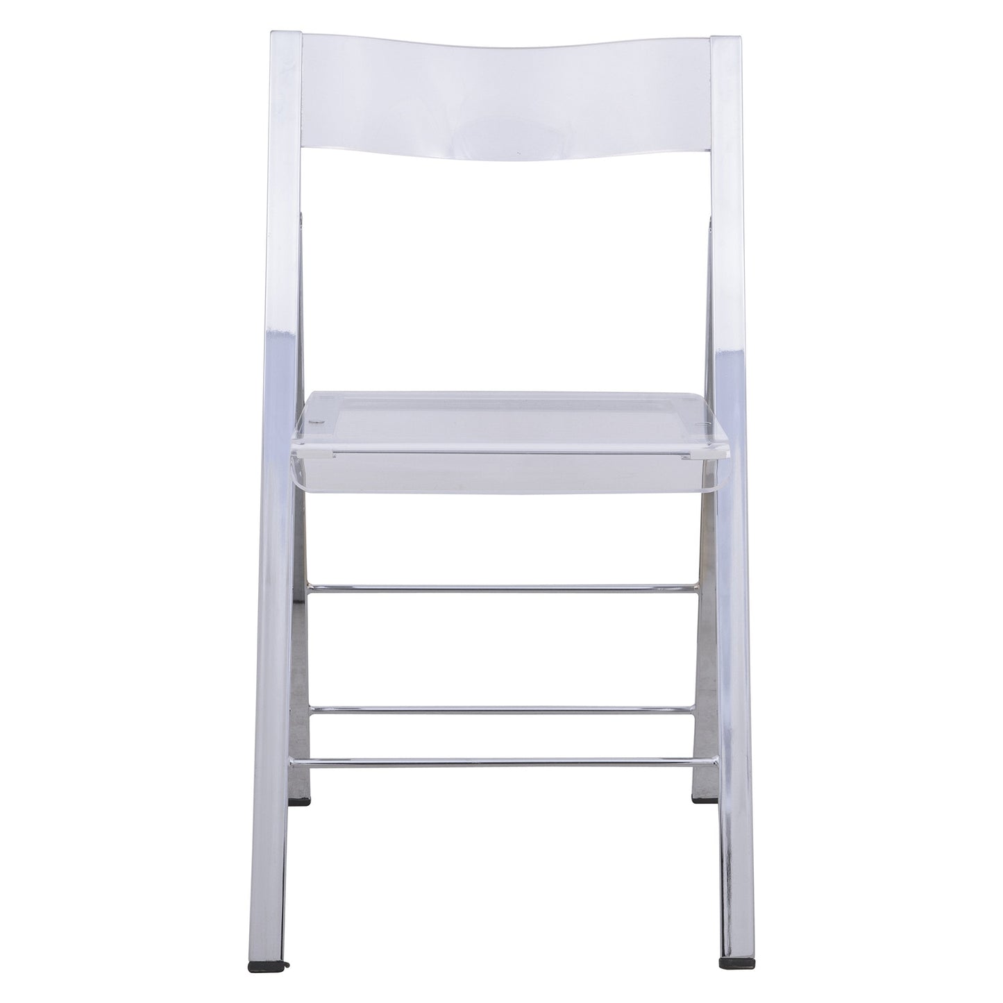 LeisureMod Transparent Acrylic Folding Chair, Lightweight Iron Chrome Base, Comfortable Clear Desk Chair, No Assembly Needed (Set of 2) in Clear