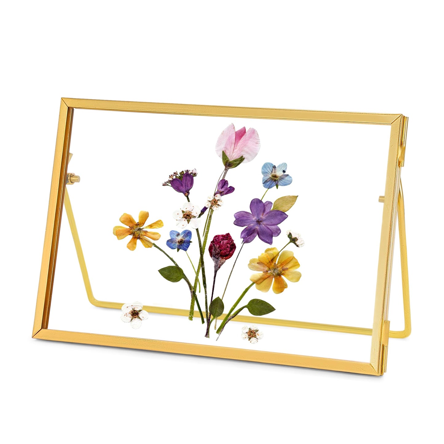 REDHUGO Glass Pressed Flower Frame Handmade, Glass Floating Picture Frames Tabletop Brass Photo Frame for DIY Dried Flowers Home Plant Specimen, Rectangle Horizontal 4×6 inches,Gold (FRAME ONLY)
