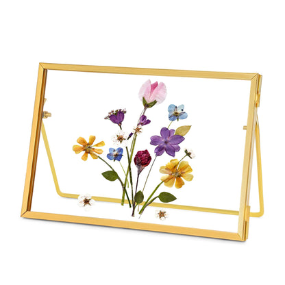 REDHUGO Glass Pressed Flower Frame Handmade, Glass Floating Picture Frames Tabletop Brass Photo Frame for DIY Dried Flowers Home Plant Specimen, Rectangle Horizontal 4×6 inches,Gold (FRAME ONLY)