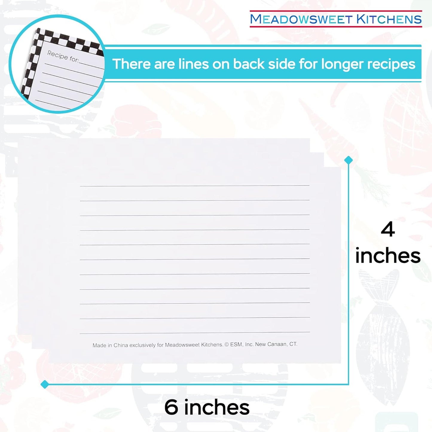 Meadowsweet Kitchens Recipe Card Set: 25 Double-Sided Recipe Cards 4 x 6 Inch for a Recipe Card Box