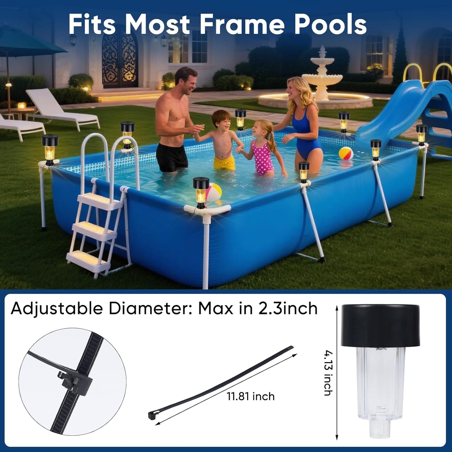 6 Pack Swimming Solar Pool Lights for Framed Above Ground Pools - Super Bright Warm White Pool Lights for Above Ground