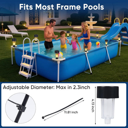 6 Pack Swimming Solar Pool Lights for Framed Above Ground Pools - Super Bright Warm White Pool Lights for Above Ground