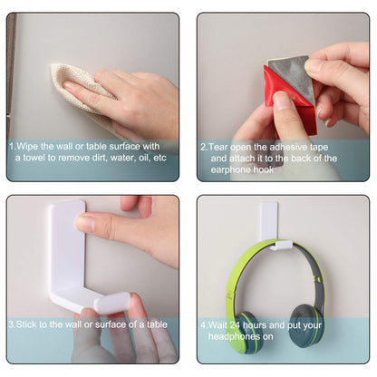 Weewooday 4 Pieces Headphone Hanger Holder Desk Adhesive Headphone Hook Wall Mount Headset Stand Acrylic Holder with Glues for General Purpose Game Earphone(White)