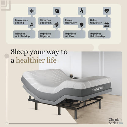 Sven & Son Harmony Adjustable Bed Base, Head and Foot Lift, Massage, Under-Bed Lights, USB, Gel Memory, Zero Gravity Smart Frame - Full + 10 inch Memory Foam Matt (Firm)