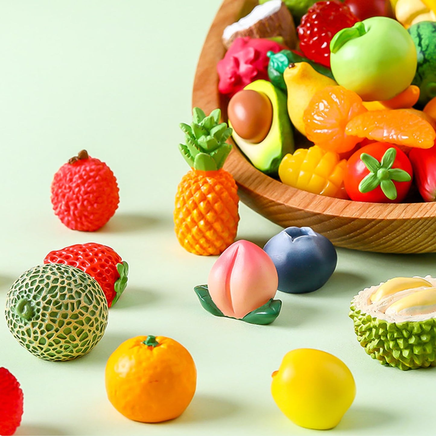 Mini Shopping Cart Basket, Miniature Grocery Toys 3 Supermarket Shelves Play Store 100+ Fruit Vegetable Cake Bread Mini Food Miniature Dollhouse Accessories with Push Cart