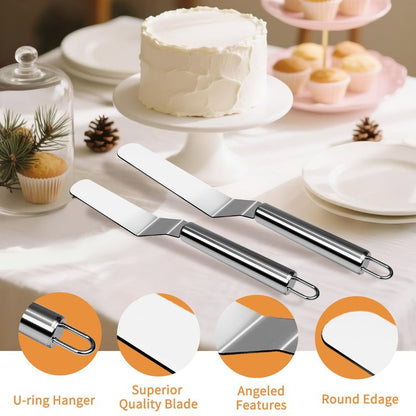 MCSDFN 2 Pcs Offset Spatula Set with 6" & 8" Blade, Stainless Steel Icing Spatula Cake Decorating Tools Frosting Smoother for Cake Decorating, Baking