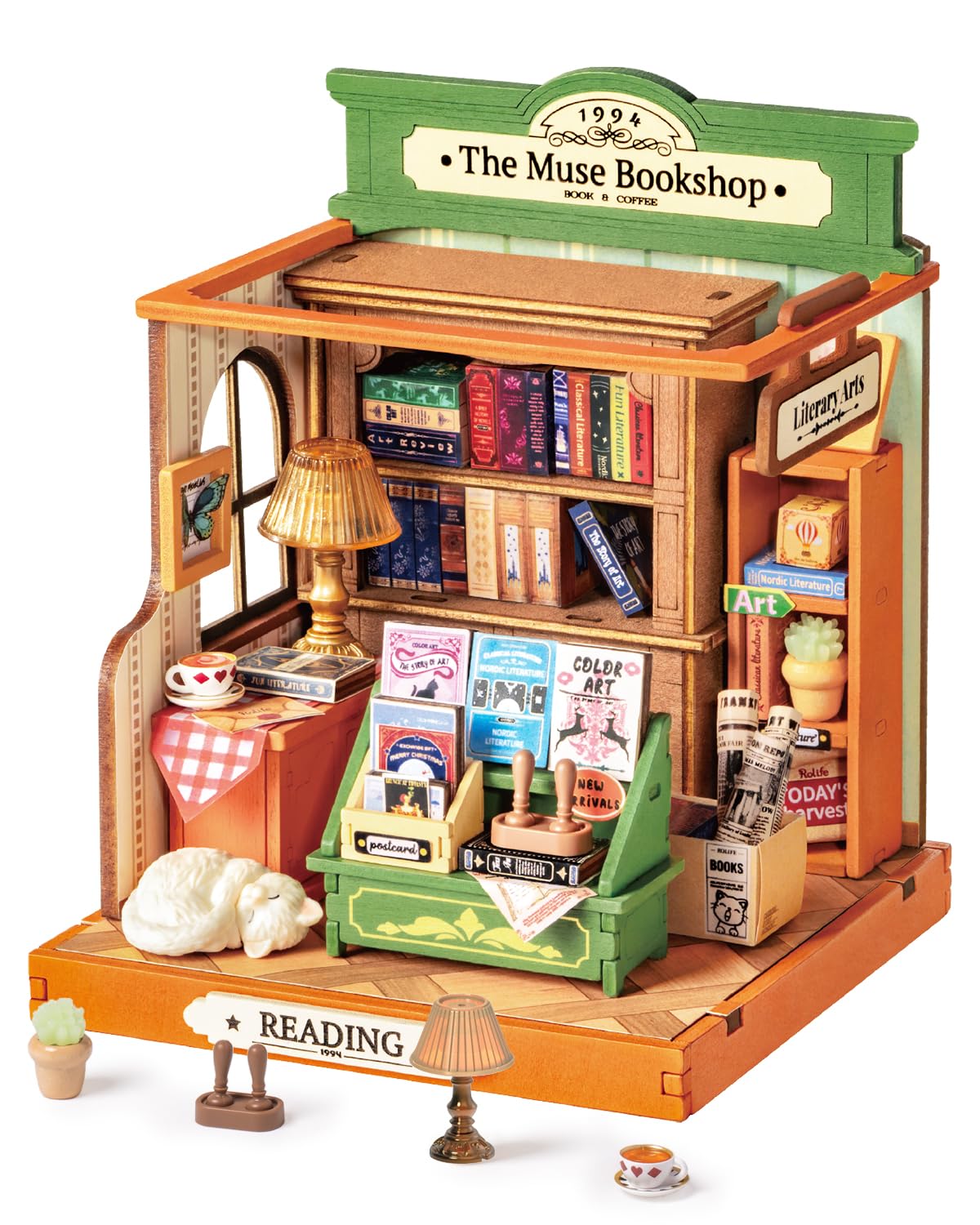 Rolife DIY Mini Building House Miniature Kit-The Muse Bookshop, Miniature Lifestyle Mini Bookshelf Decoration, DIY Hobbies/Gifts for Craftsman (The Muse Bookshop)