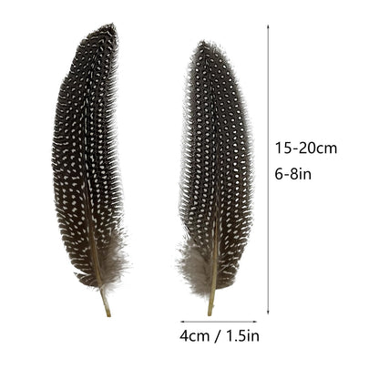 50PCS Natural Spotted Feathers Pheasant Feathers for Craft Clothing Jewelry Accessories Decoration (Guinea Fowl Wing Feather 6-8")