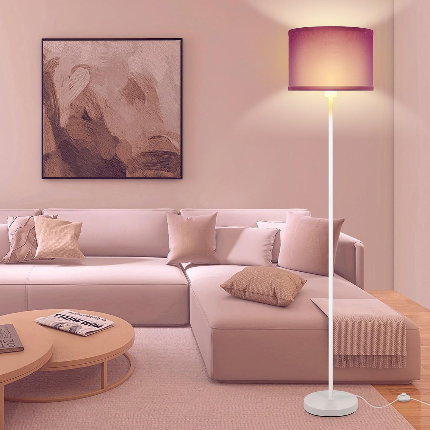 Floor Lamp for Bedroom, Purple Standing Lamp, Modern Stand Up Lamps with Lampshade, 59" Tall Lamp, Foot Switch, Small Corner Lamp Decor for Kids Room, Living Room , Den, Office(NO Bulb,E26 Base)