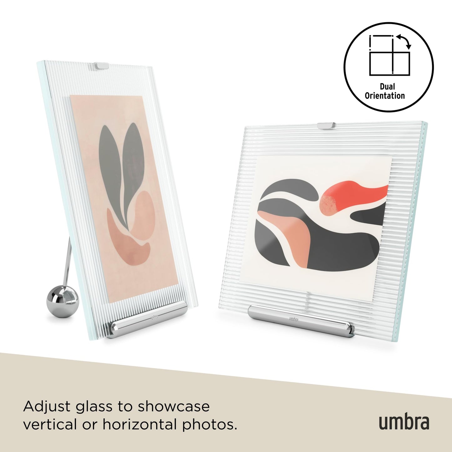 Umbra Flute 5x7 Floating Picture Frame – Modern Glass Photo Frame with Ribbed Backing and Integrated Easel, Tabletop Display for Photos or Artwork – Chrome