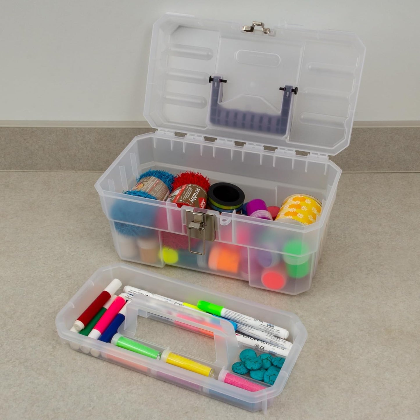 Akro-Mils 09514CFT ProBox 14-Inch Plastic Art Supply, Craft or Medical Storage Toolbox with Removable Tray, 14-Inch x 8-Inch x 8-Inch, Clear