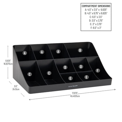 Mind Reader Cup and Condiment Station, Countertop Organizer, Coffee Bar, Kitchen, Stirrers, 17.875"L x 9.5"W x 6.625"H, Black